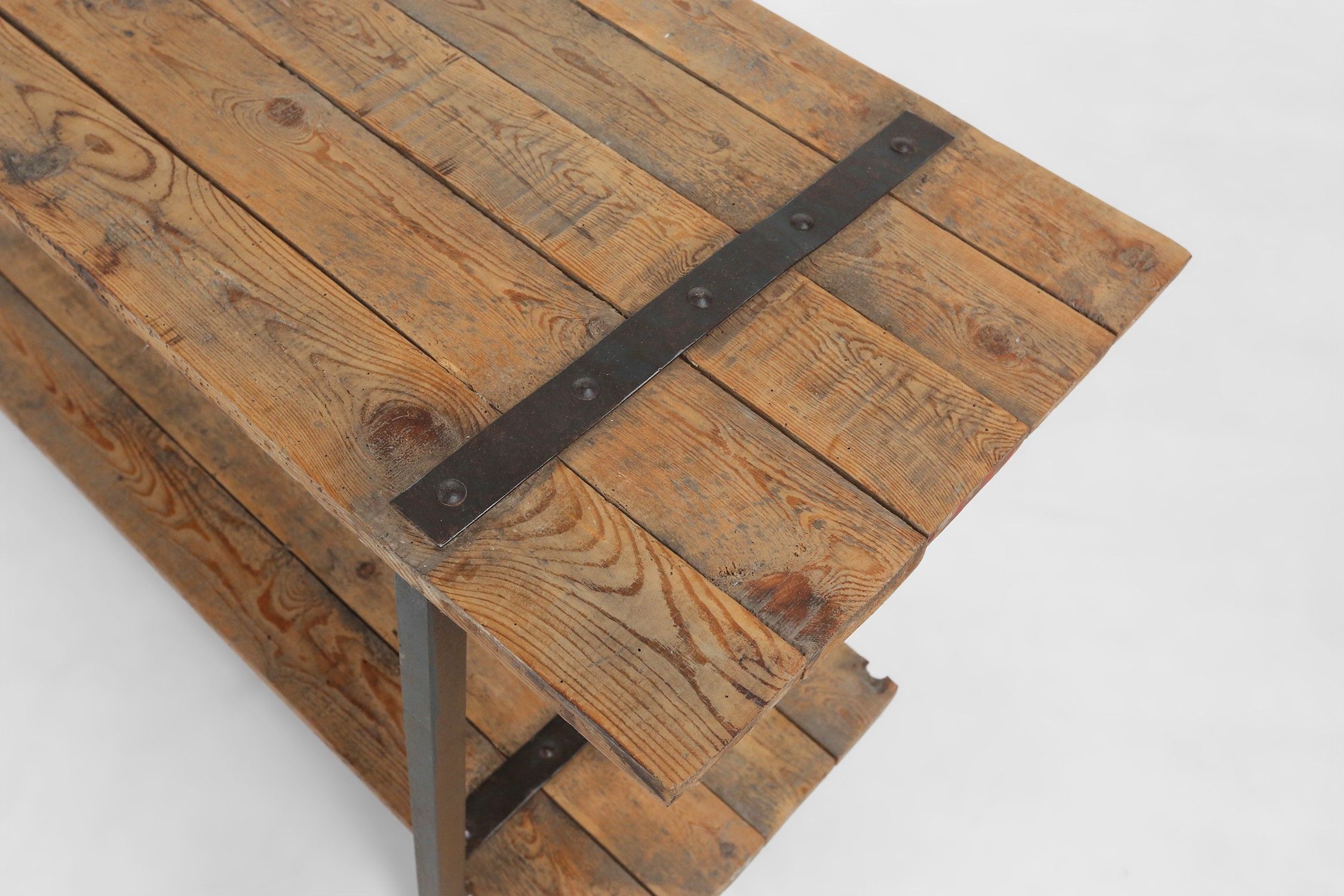  Industrial side tables with metal frame and wooden top and removable platform, Belgium, 1920thumbnail